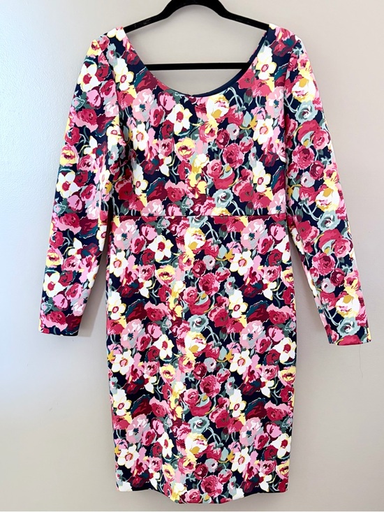 Betsey Johnson Dresses & Skirts - Betsey Johnson Floral Scuba Sheath Dress Size 10 Long Sleeve Navy Pink Rose